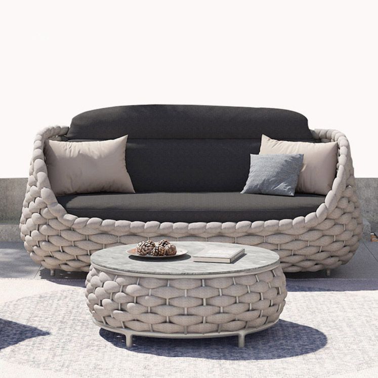 Tropical Outdoor Patio Sofa Fabric White Gray With Cushions Wicker/Rattan