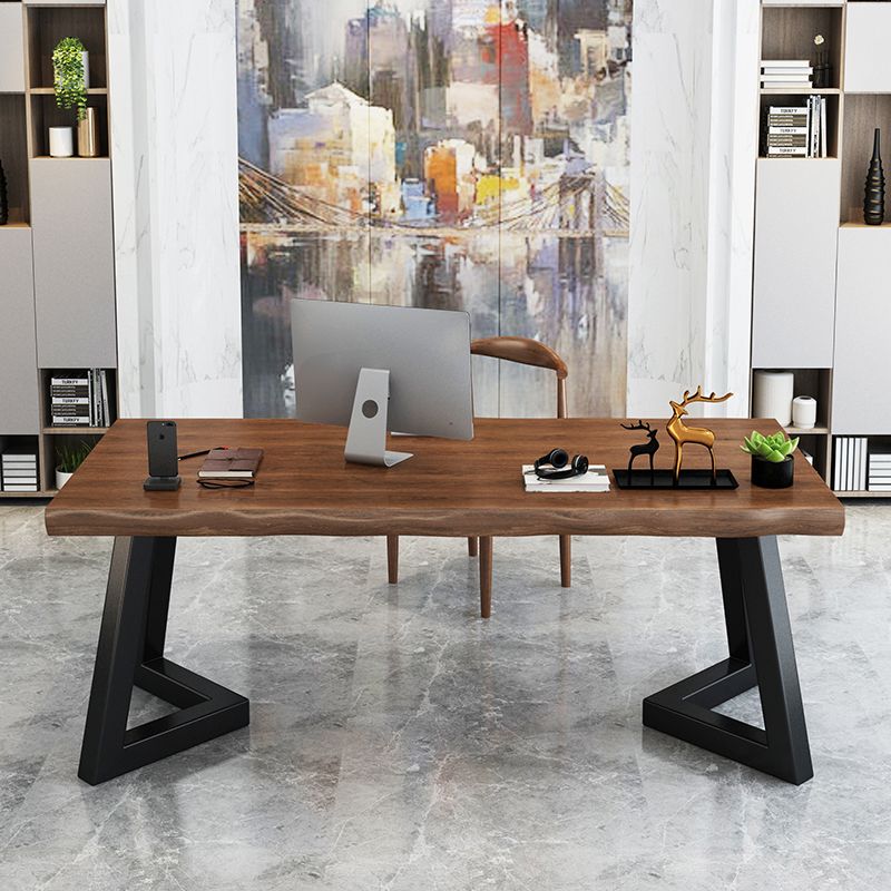 Home Industrial Rectangular Office Desk Solid Wood Writing Desk with Metal Legs