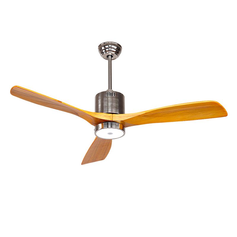 Wood Blade Interior LED Fan Ceiling Fixture Contemporary Chrome Iron Ceiling Fan