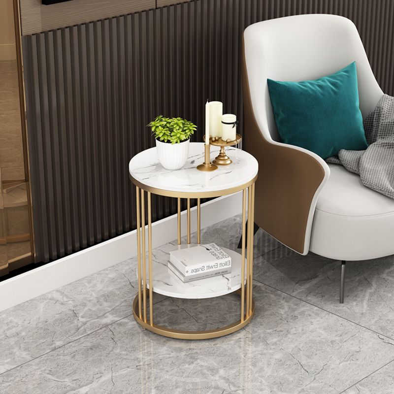 Stone Accent Table Nightstand Open Storage Nightstand for Bedroom