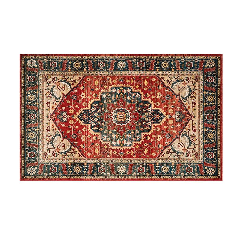 Tapis traditionnel rouge Médaillon Primp Polyester Carpet Tache Resistant Area Responsie pour la décoration intérieure