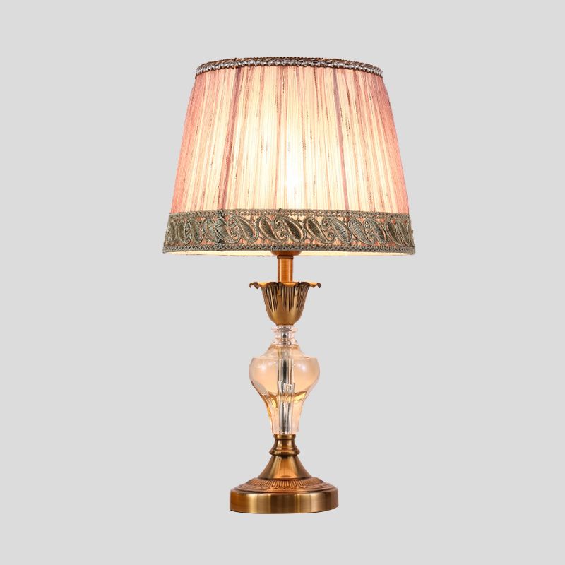 1 Bulb Living Room Crystal Desk Lamp Nordic Pink Table Light with Conical Fabric Shade