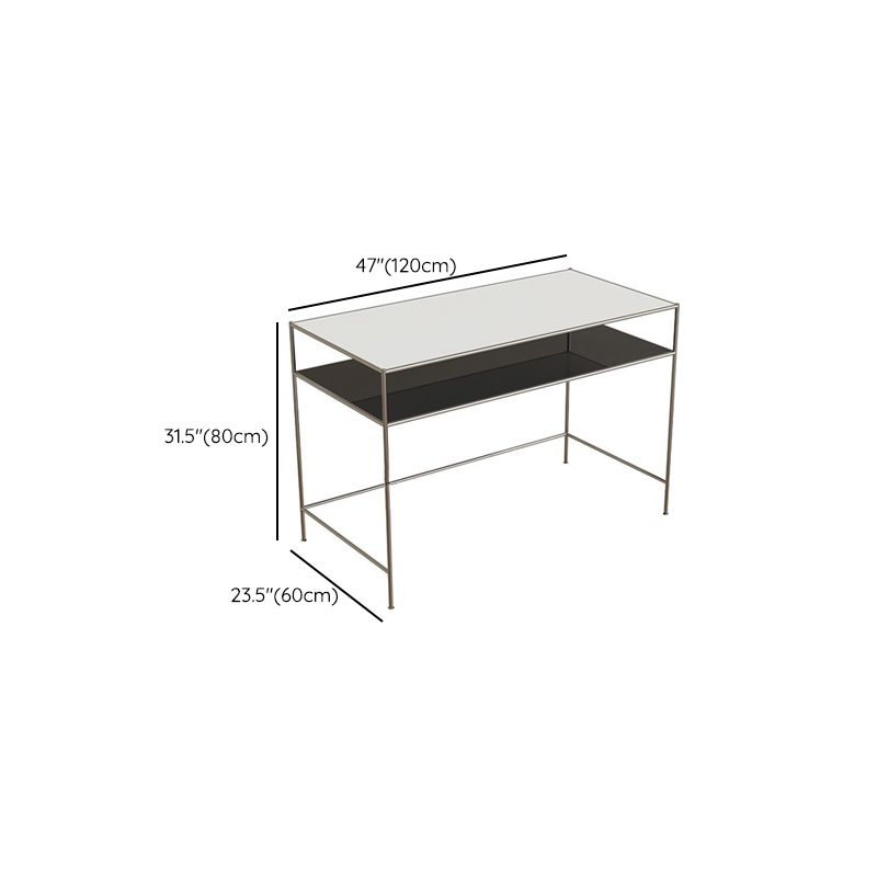 Modern Rectangular Writing Desk Chrome 31.5-inch Tall Office Desk with H-Base