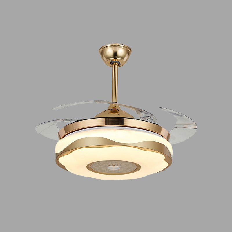 42" Width Modernist Circular Pendant Fan Lamp LED Acrylic Semi Flush Light Fixture in Gold with 4 Blades, Remote/Wall Control