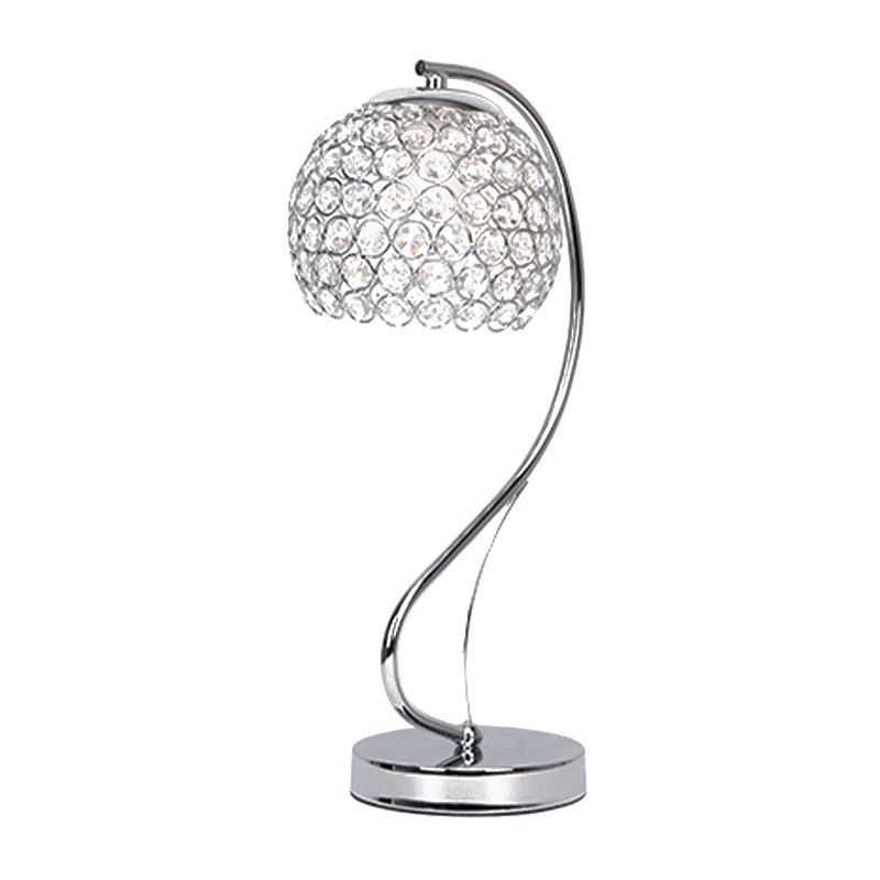 Domed Night Table Light Modernism Crystal-Encrusted 1 Bulb Chrome Finish Nightstand Lamp