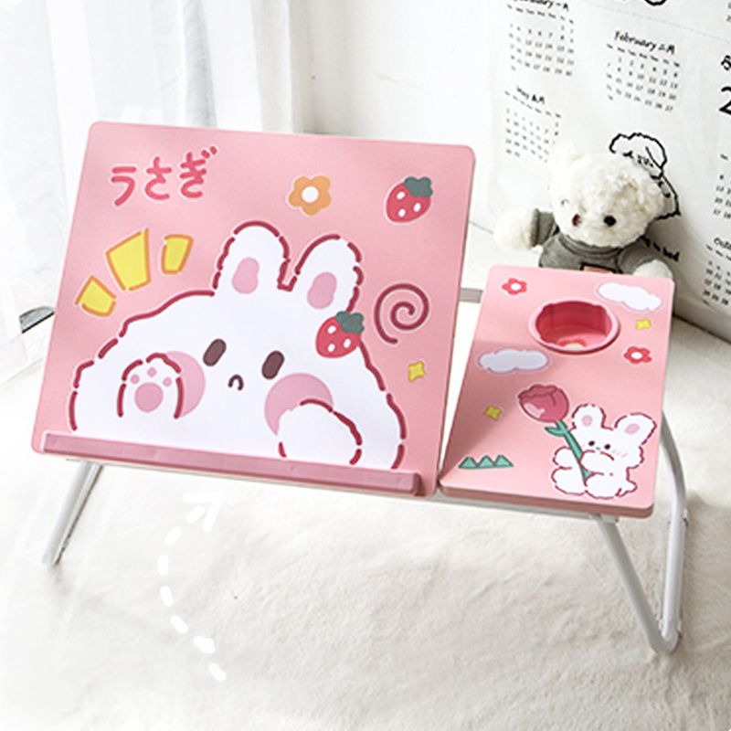 Metal and Wood Kid's Desk White and Pink Foldable Writing Desk for Home