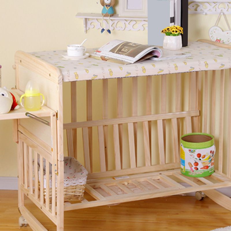 Washed Natural Pine Nursery Bed Modern Nursery Crib with Mattress