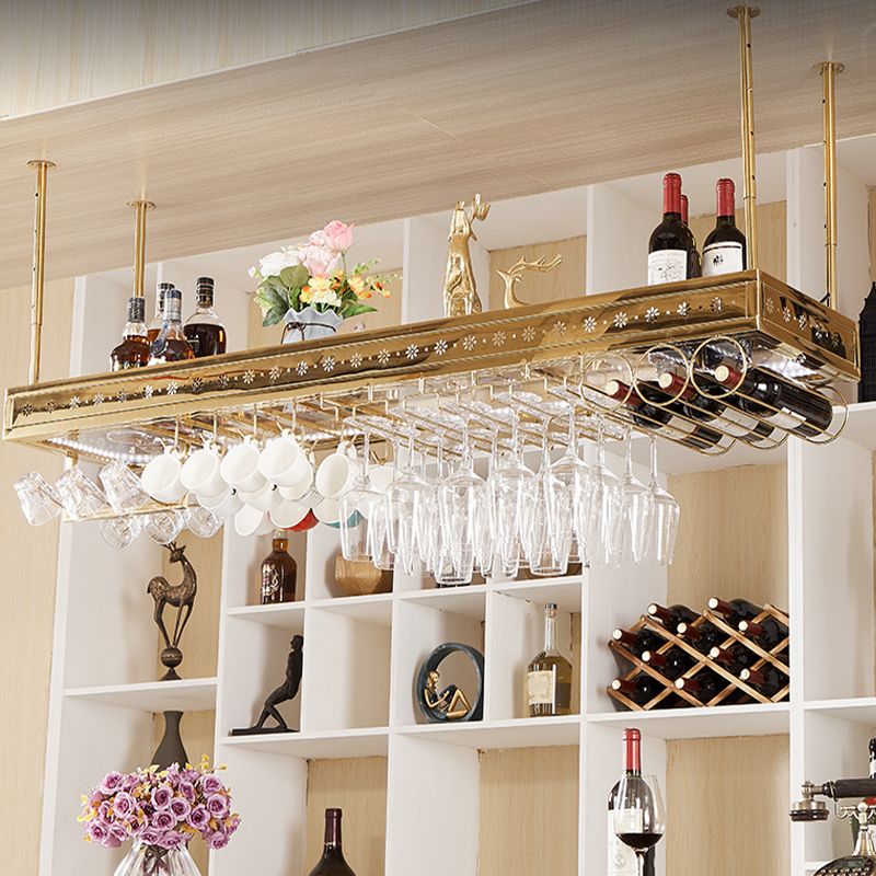 Luxury Style Metal Single Hanging Wine Holder Rack with Shelf