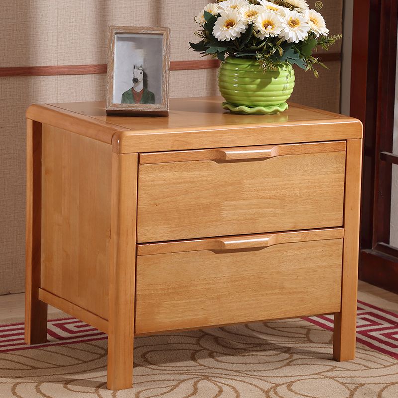 Modern 18 Inch H Bed Nightstand 2-Drawer Solid Wood Oak Legs Included Night Table