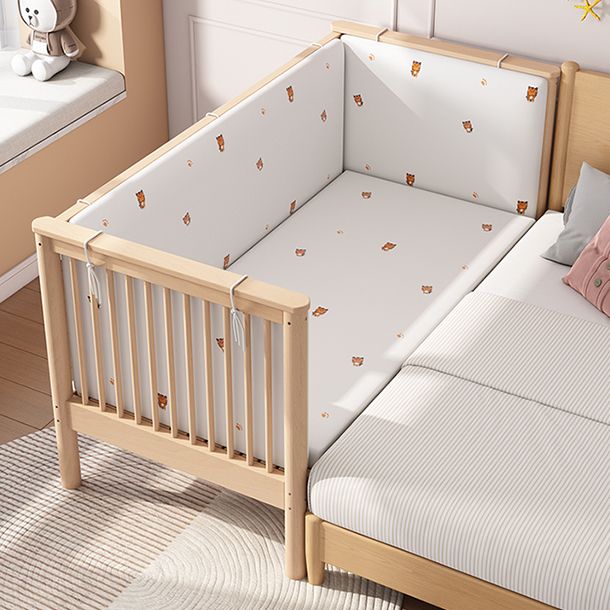 Contemporary Washed Natural Nursery Bed Solid Wood with 3 Guardrail