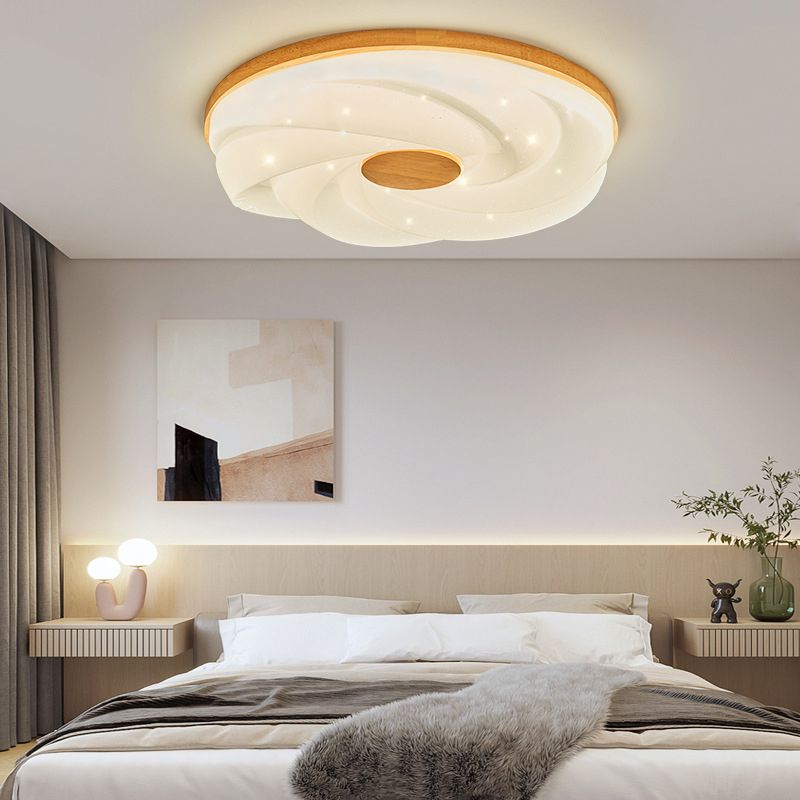 Wood Round Flush Mount Lights Contemporary Style 1 Light Flush Ceiling Light