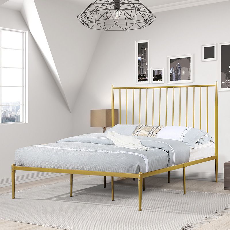 Contemporary Open Frame Bed Metal Standard Bed with Spindle Headboard Bed