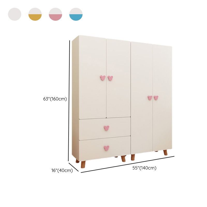 Modern Pink Kids Closet Wooden High Gloss 1-Drawer Kid's Wardrobe