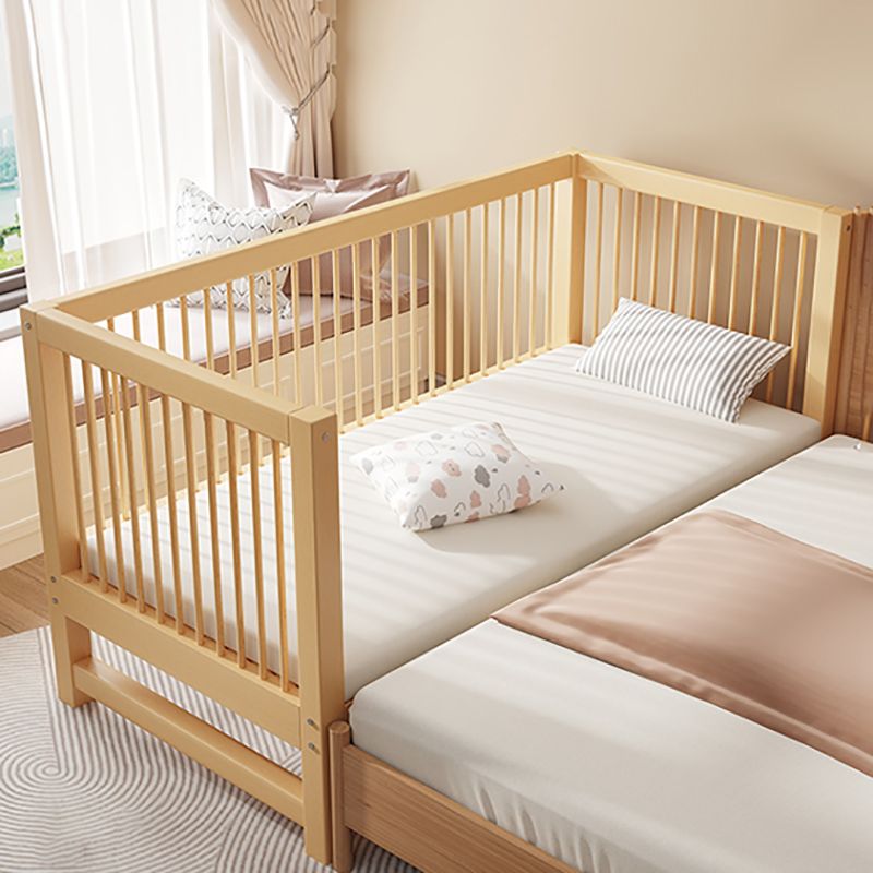 Contemporary Solid Wood Nursery Bed with Guardrail in Natural