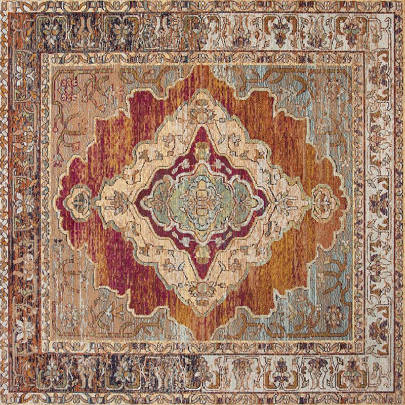 Simple Red Tone Persian Rug Polyester Spearhead Area Rug Non-Slip Backing Carpet for Living Room