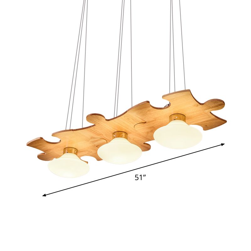 Cream Glassfish Multi Light Multi Light Modernista Lampada a sospensione a 3 luci con raggio di legno puzzle puzzle