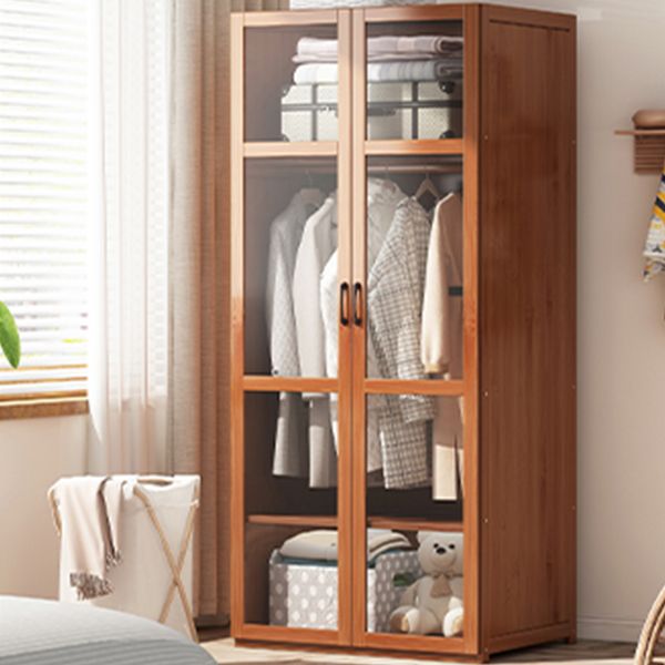 Brown Bamboo Wardrobe Armoire Modern Soft Close Doors Wardrobe