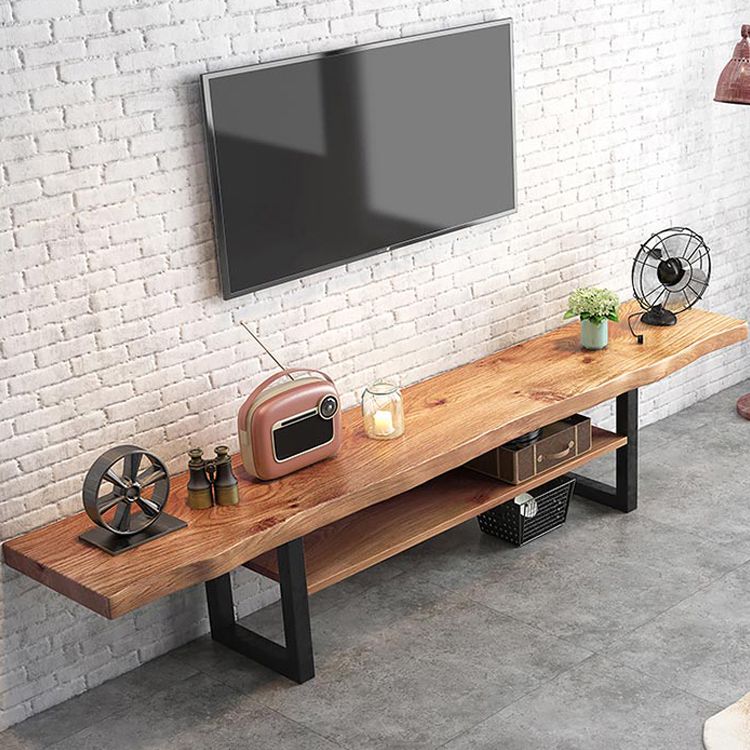 Pine Wood 1-Shelf TV Stand Industrial 2-Tier 17.72" H TV Stand