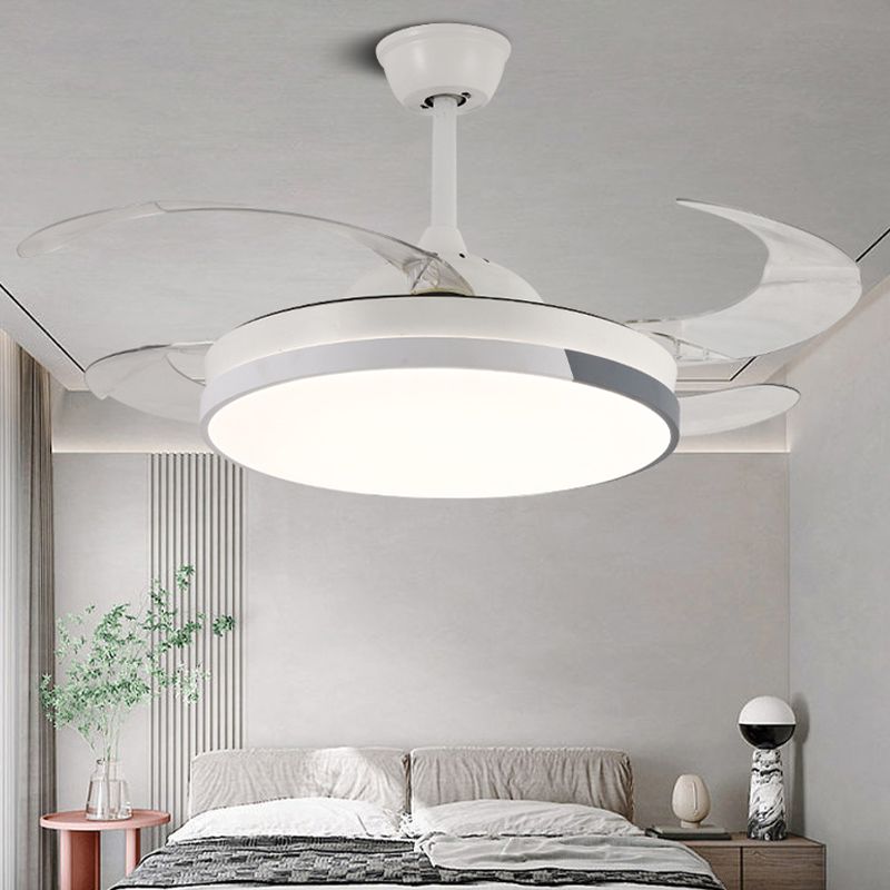 LED Contemporary Fan Ceiling Fixture Metal and Acrylic Ceiling Fan in White