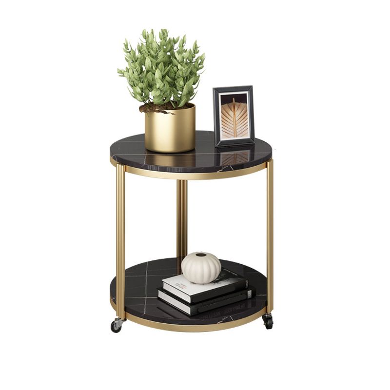 Glam Stone Night Table 21.65" Tall Bedside Cabinet with 2 Shelves