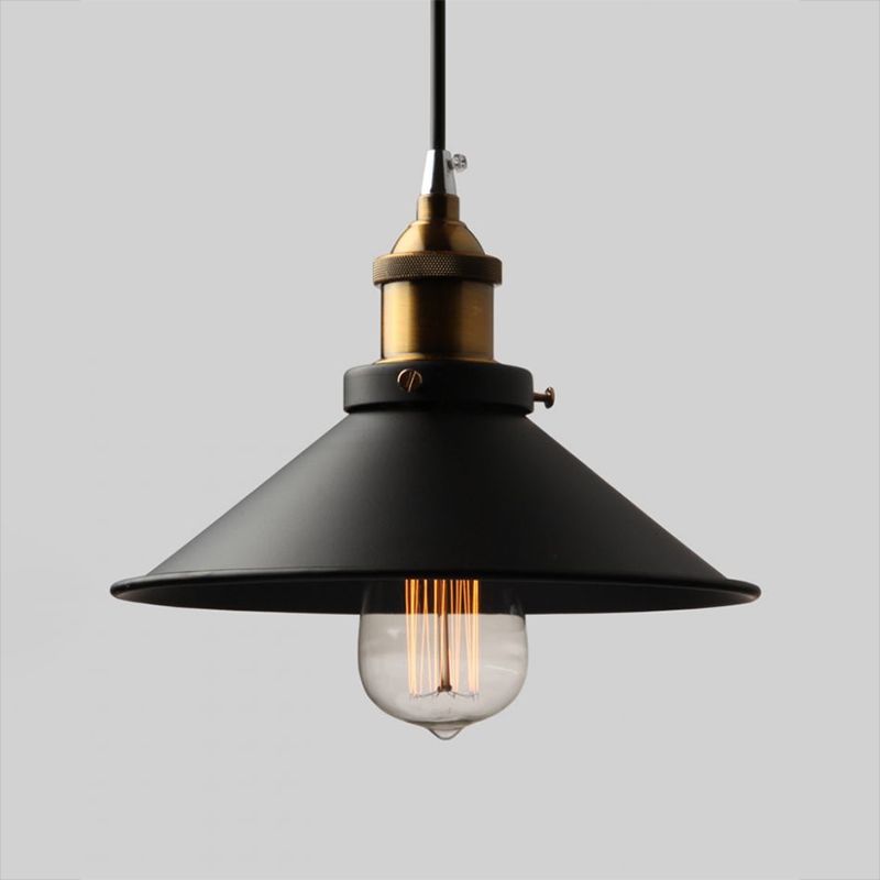 1-Light FLare Shade Pendant Industrial Style Hanging Ceiling Light in BLack