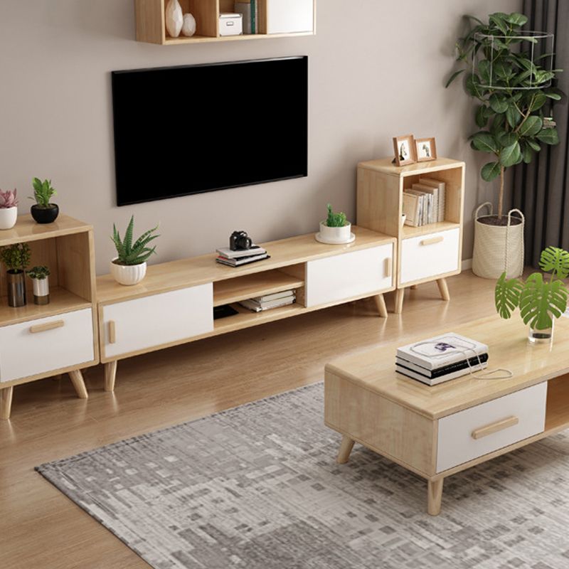 Scandinavian Wood TV Stand Console Open Shelving TV Media Stand for Living Room