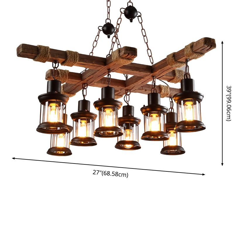 Retro Industrial Style Cylinder Chandelier Wood Pendant Ceiling Lights for Restaurant