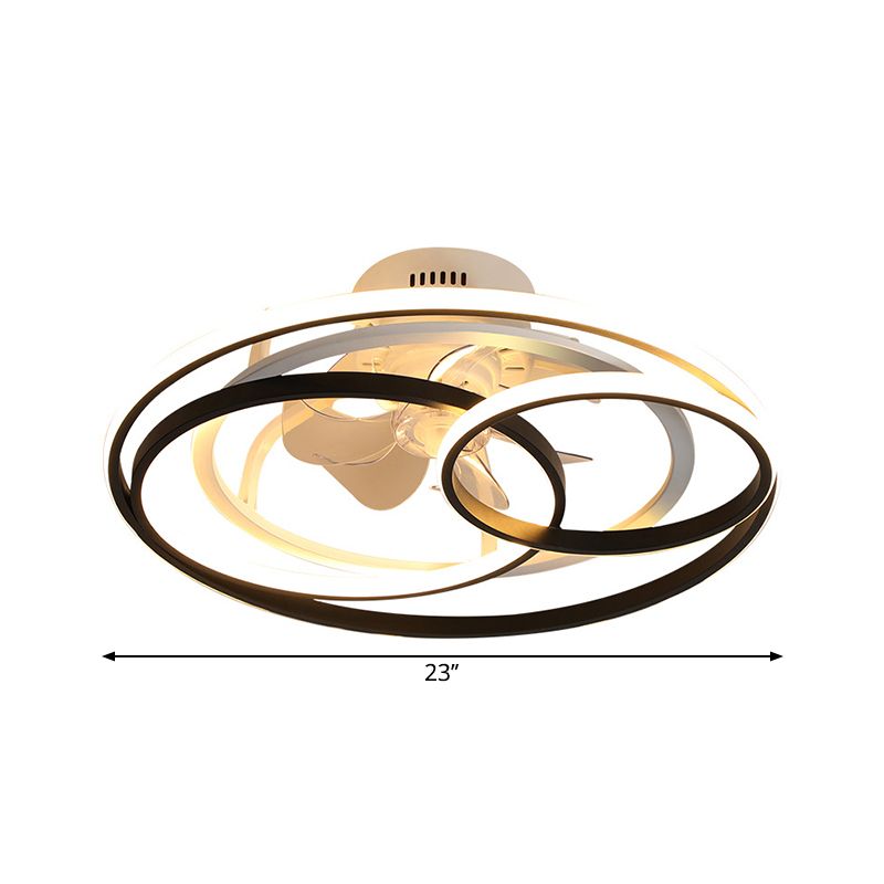 23 "W Bedroom Circular Semi Monte Luce Led de metal Led de ventilador colgante nórdico en negro, 7 cuchillas transparentes
