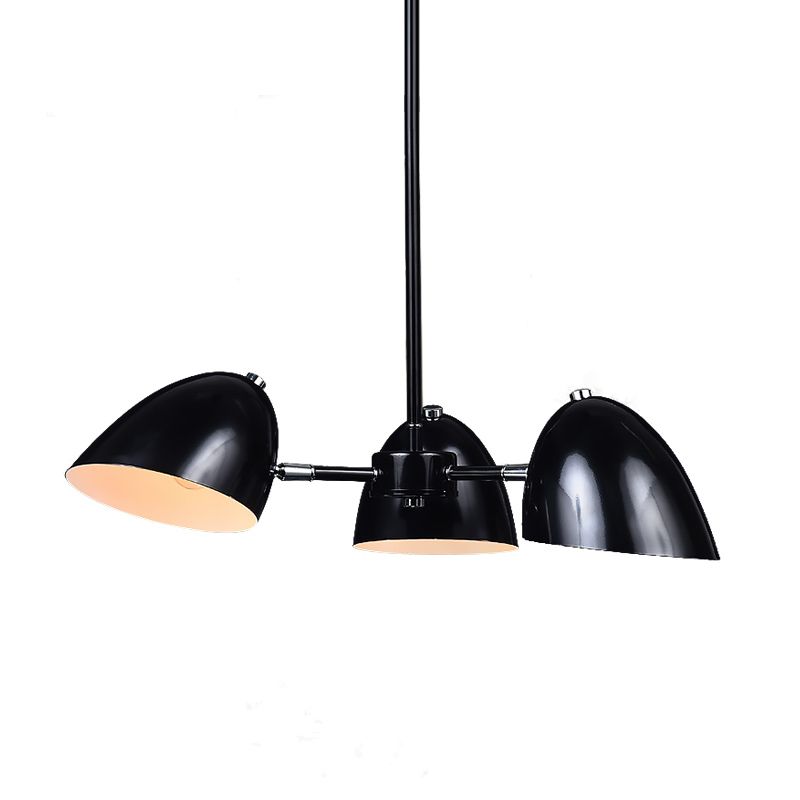 Iron Dome Angled Shade Chandelier Industrial 3-Head Dining Table Suspension Lighting in Black