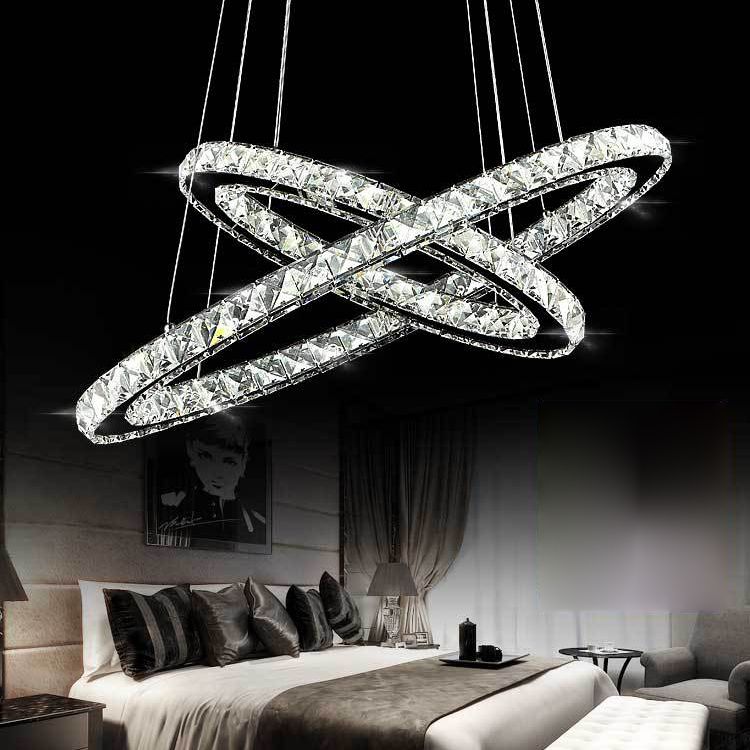 Stainless-Steel Silver LED Pendant Light in Modern Luxury Style Circular Ceiling Light with Crystal Shade