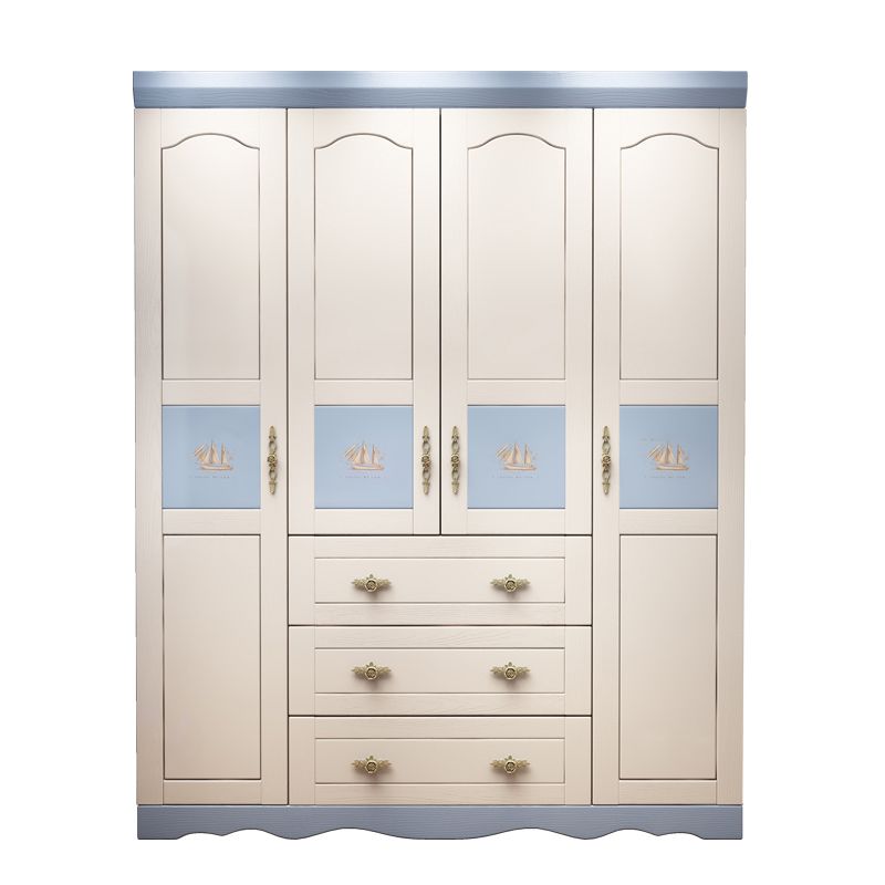 Solid Wood Kids Closet Modern Style White Colour Wardrobe Closet with Drawers