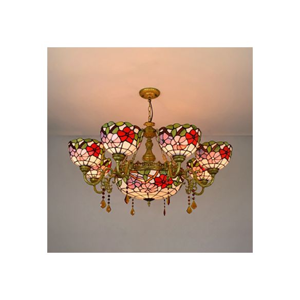 Suspension de nuance festonnée pour vitrail lumière 9 lumières 9 lumières Inversion avec motif de fleur pour chambre à coucher