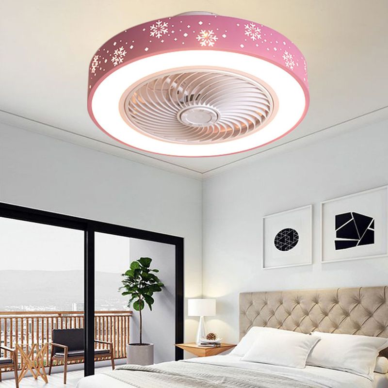 Kids Style Round Shape Ceiling Fan Light Metal 1 Light LED Flush Light