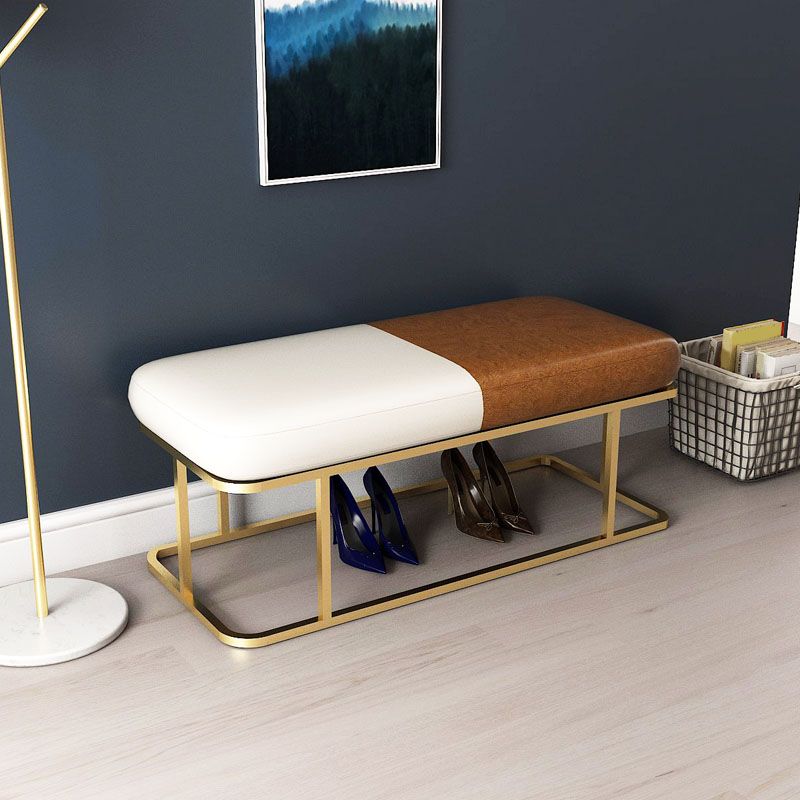 Metal Entryway Bench Modern Rectangle Seating Bench with Upholstered