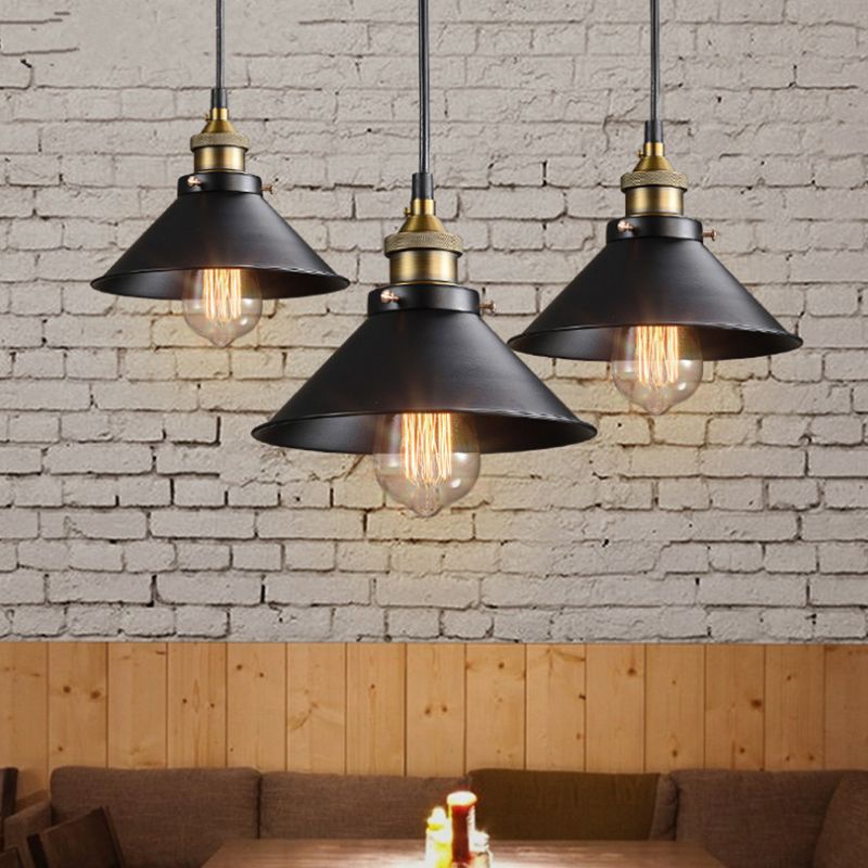 Côté en forme de cône en métal Hanging Lightture Vintage Style Living Room Pendant Light Kit