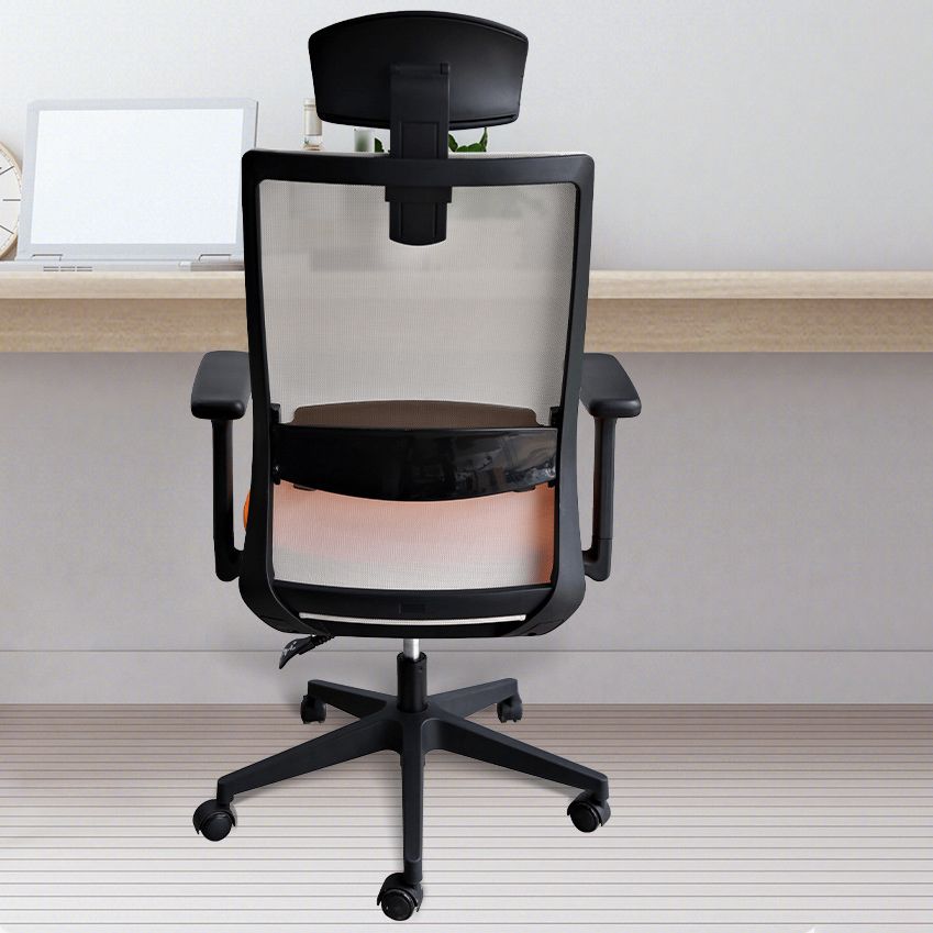 Modern Arms Included Chair with Wheels Mid-Back Mesh Desk Chair in Orange