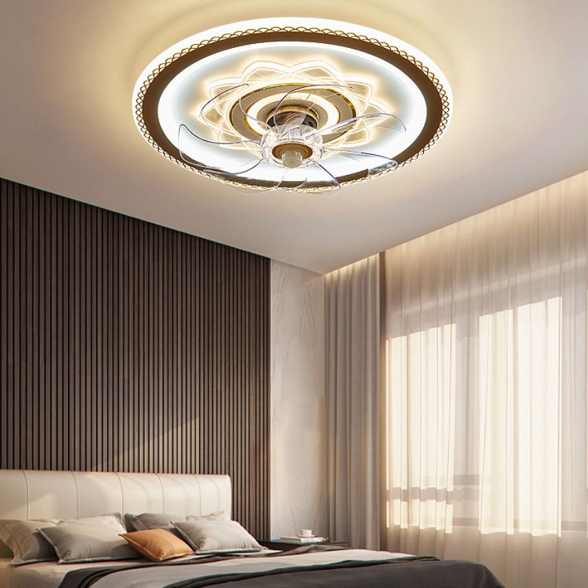 White and Gold Round Fan Lamp Simplicity LED Acrylic Semi Flush Ceiling Light with Remote