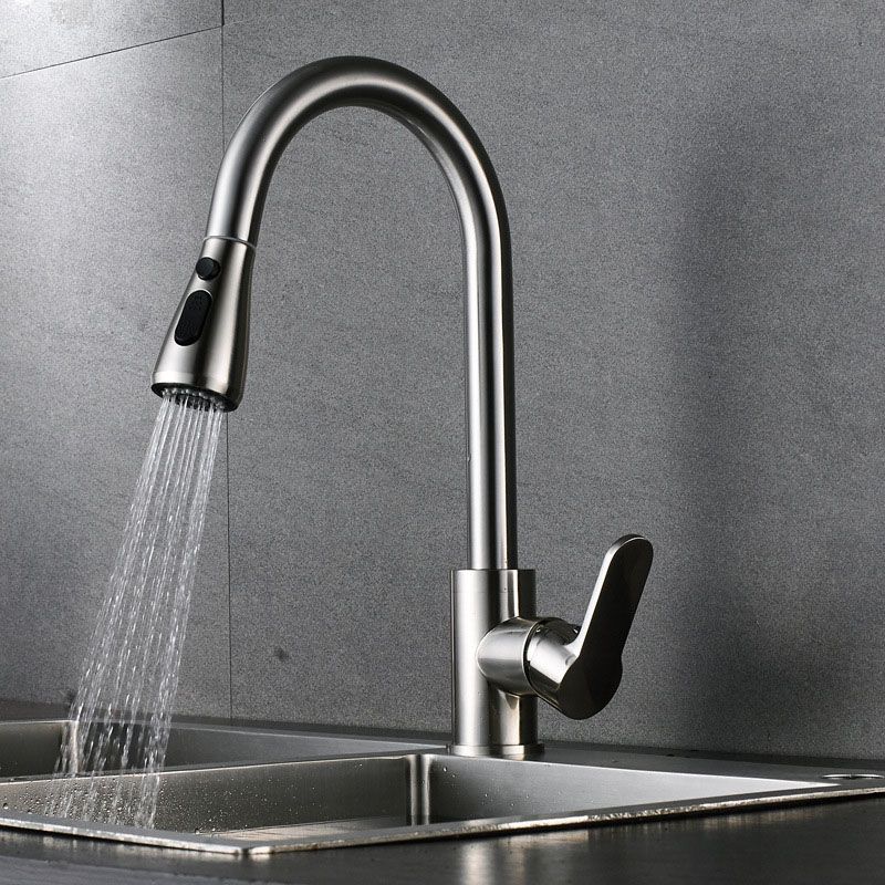 Modern Gooseneck Kitchen Bar Faucet Swivel Spout with Pull Down Sprayer