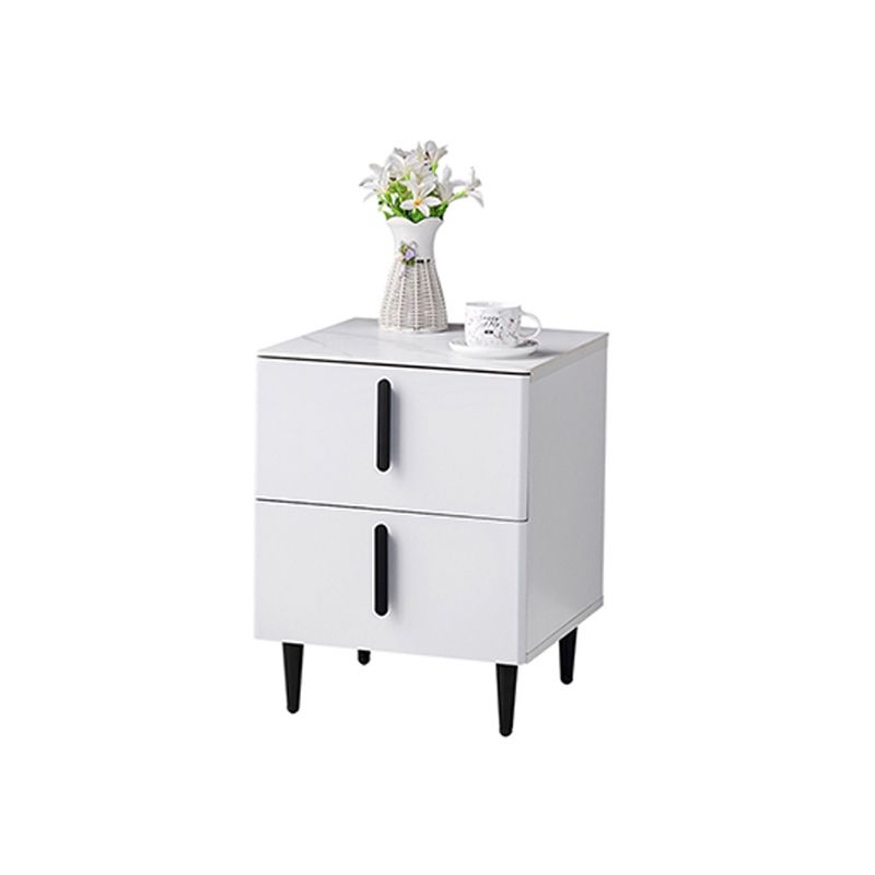 Stone Accent Table Nightstand Contemporary Night Table with 2 Drawers