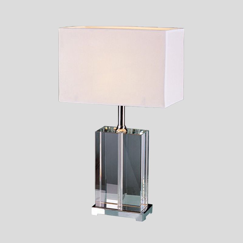 Modernism Rectangular Reading Light Clear Crystal 1 Bulb Fabric Shade Nightstand Lamp in White