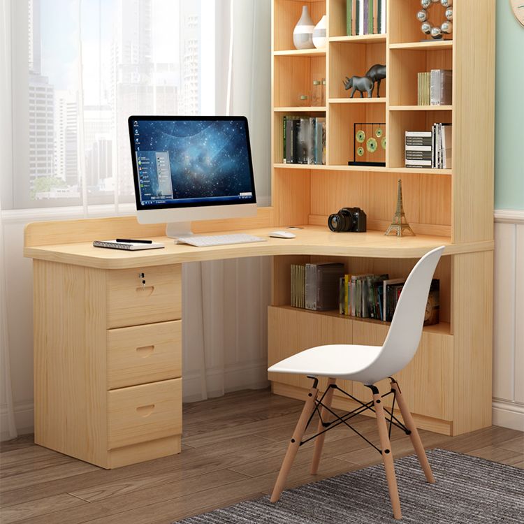 29.5-inch Modern Solid Wood Corner Desk Bookshelf Combination Cabinet Home Desk