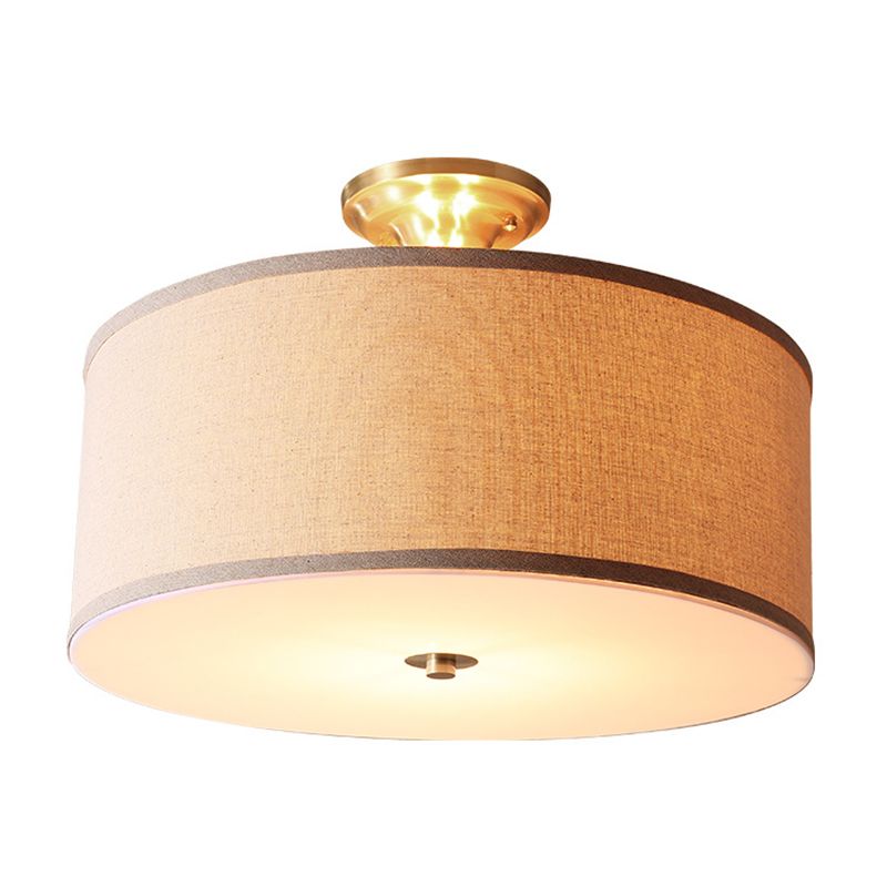 Fabric Cylinder Shape Flush Ceiling Light Modern Multi Lights Flush Light Fixture in Brass