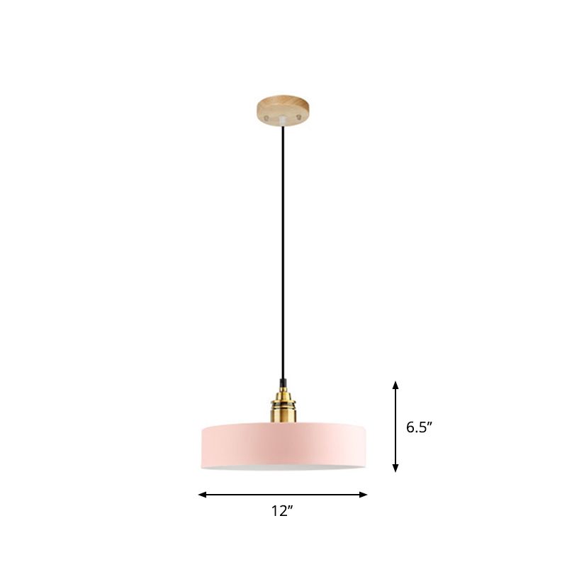 Dome/Cylinder/Cone Iron Hanging Light Macaron Single White/Pink/Blue and Brass Ceiling Pendant Light for Bedside