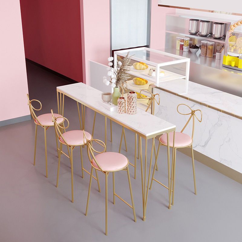 Indoor Marble Cocktail Bar Table Modern Fixed Table Gold and White Bar Height Table