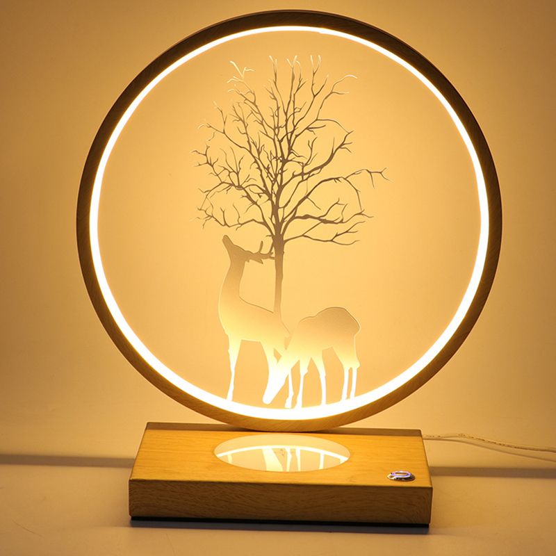 Metal Circle Shape Table Lamp Contemporary Style LED Table Light for Bedroom