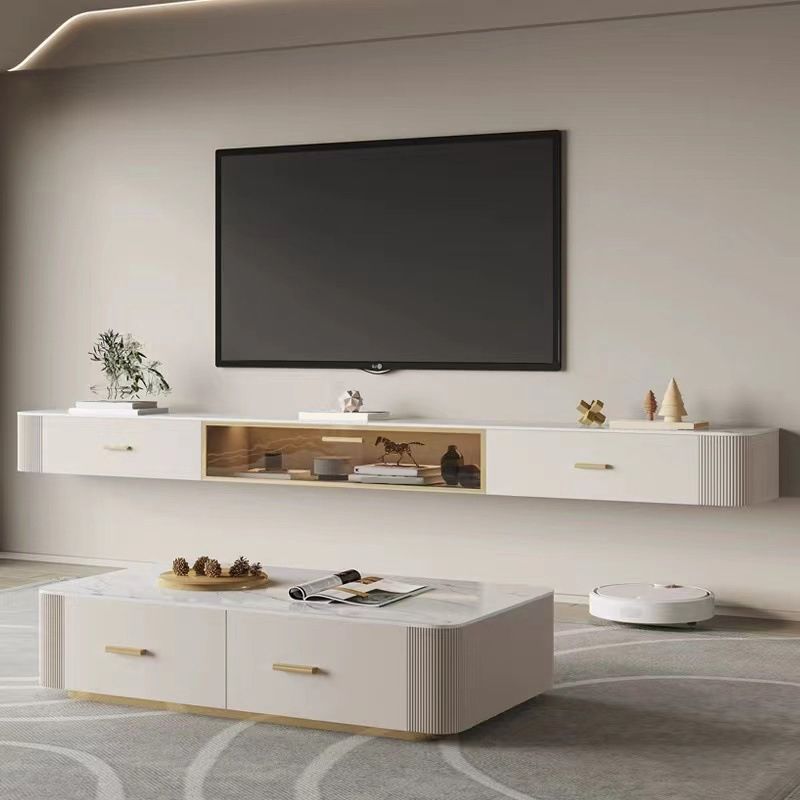 Modern Wall Mount TV Stand 2 Drawers Wooden TV Console for Living Room