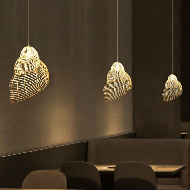 Conch Shaped Restaurant Ceiling Light Rattan Single Modern Style Hanging Pendant Lighting