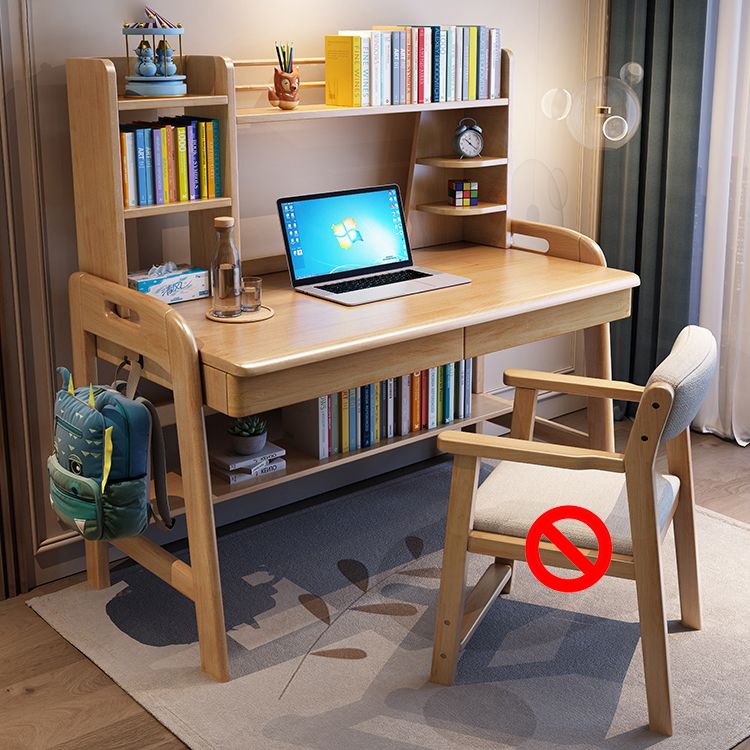 Solid Wood Writing Desk with Drawers Adjustable Kids Desk and Chair