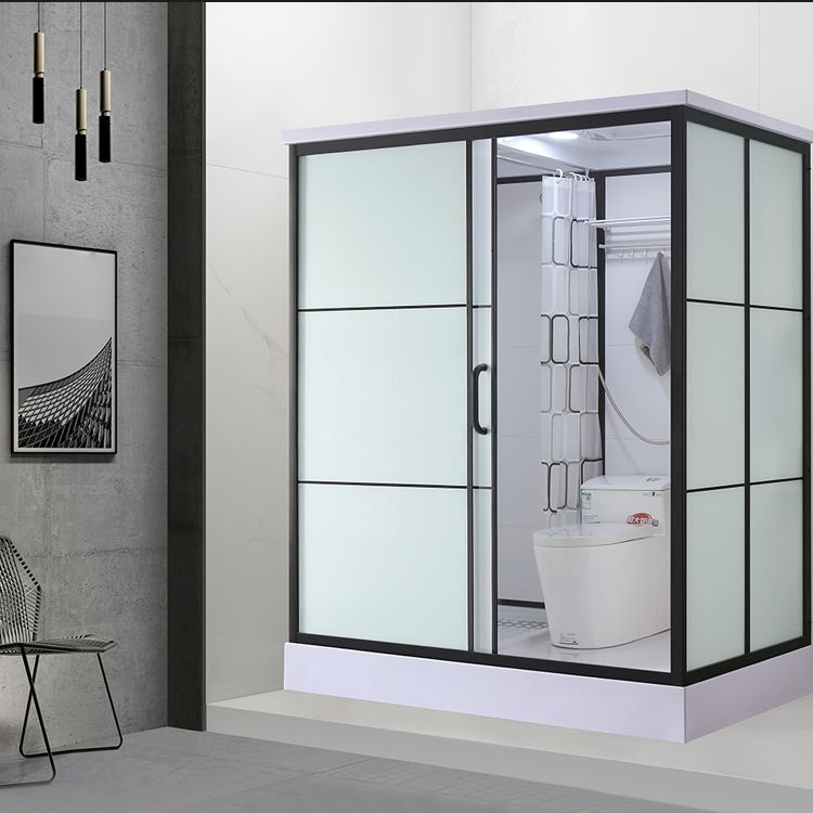 Black Framed Shower Stall with White Base Tempered Glass Shower Stall