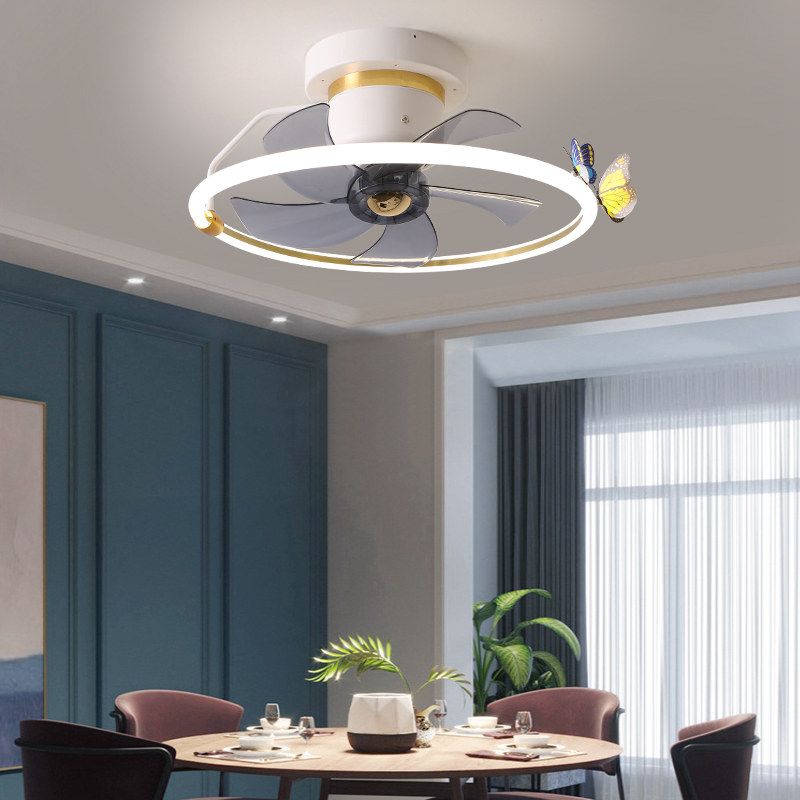 LED Ceiling Fan Lamp Minimalist Style Metal Flush Mount Ceiling Light for Bedroom